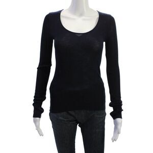 Scanlan Theodore Womens Basic Merino Wool Round Neck Sweater Dark Blue Size S